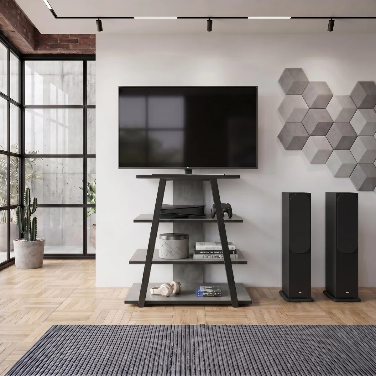 Decortie Lyno Mini TV Unit For TVs Up To 24in With 3 Shelves - Retro Grey – image 2