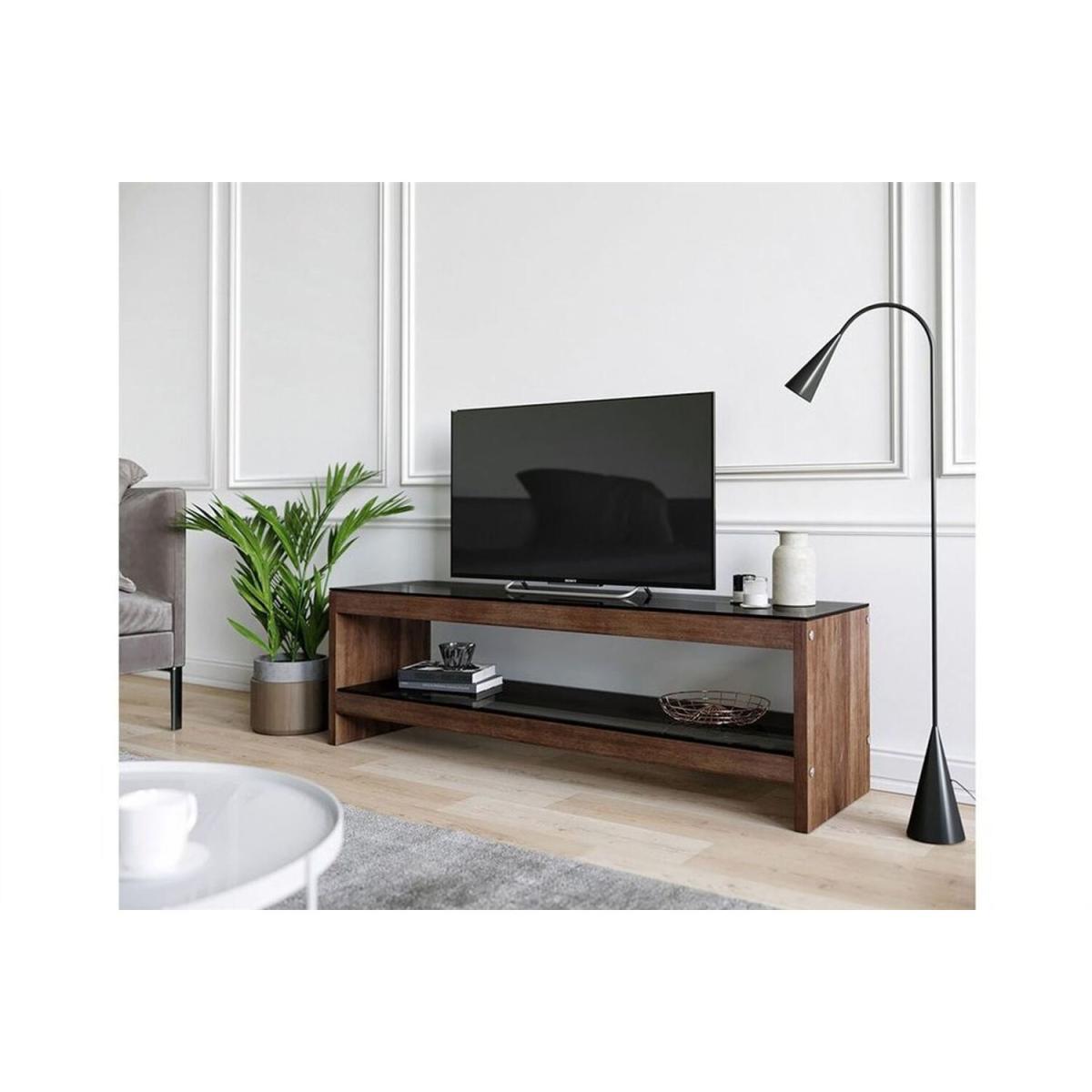 Pisagor Solid Wood and Tempered Smoked Glass TV Unit Tv301 Smoked Walnut - Smoked & Walnut – image 2