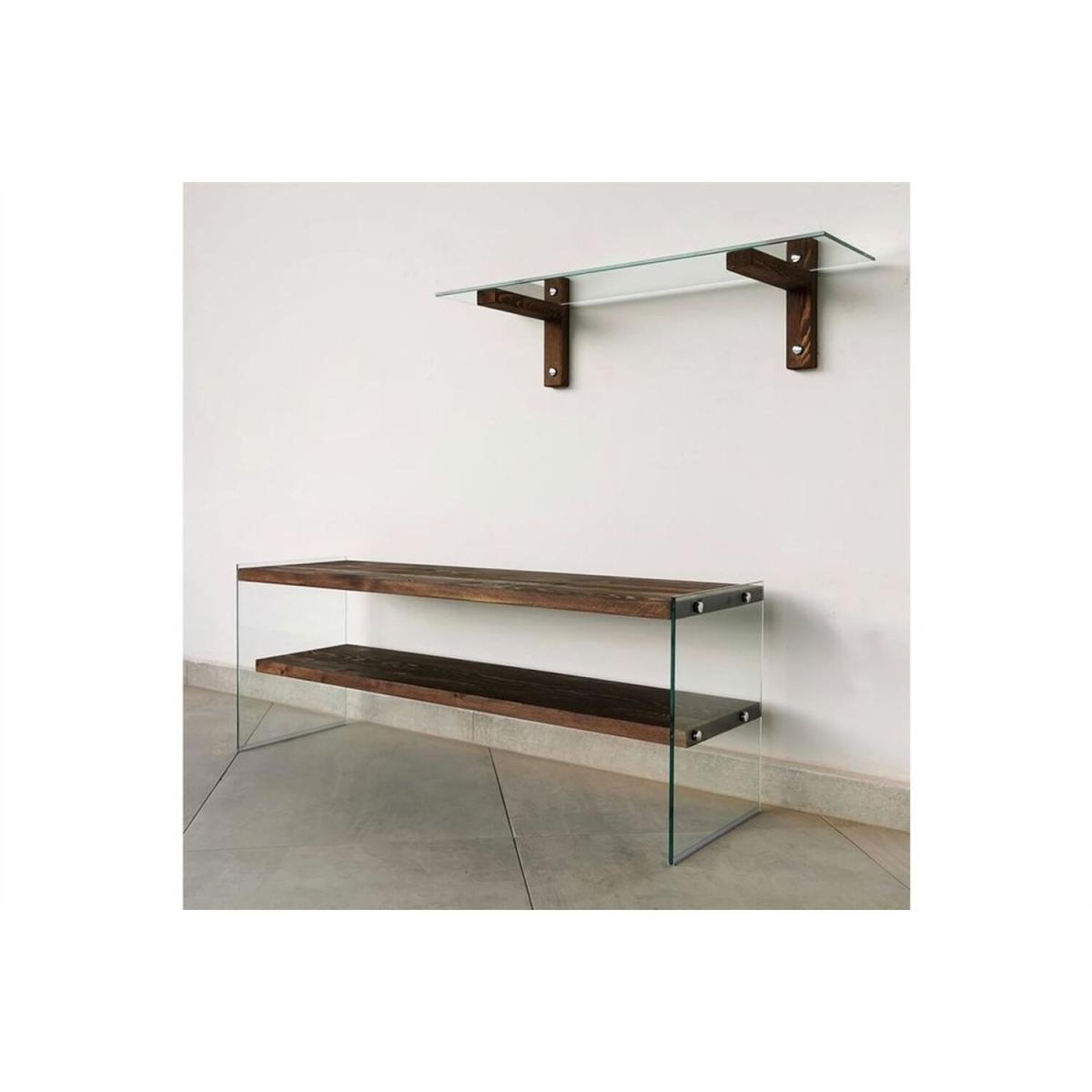Solid Wood and Glass TV Unit Shelf Tv104 Transparent Walnut - Transparent & Walnut – image 4