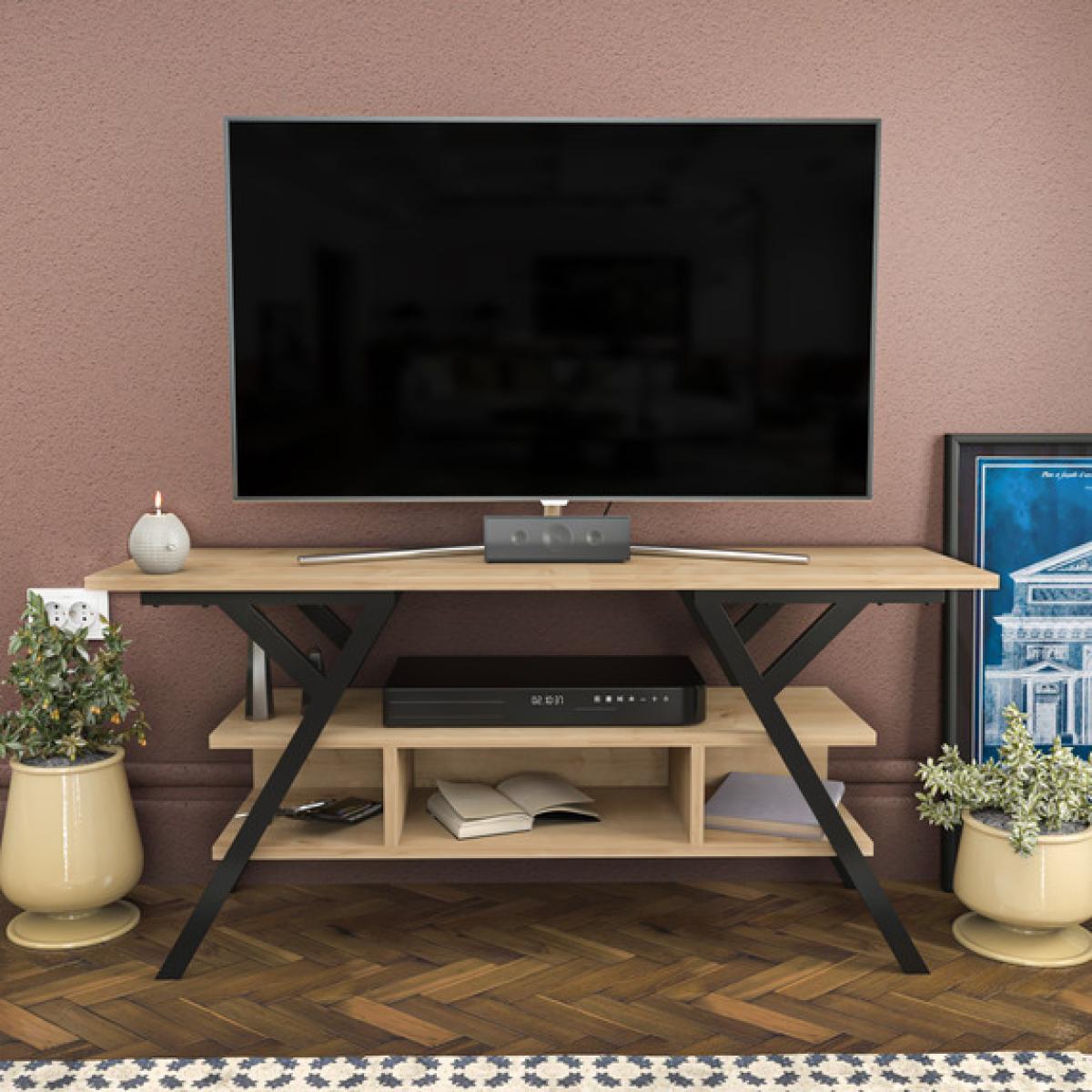Minerva Wide Tv Stand - Sapphire Oak and Black - Sapphire Oak
