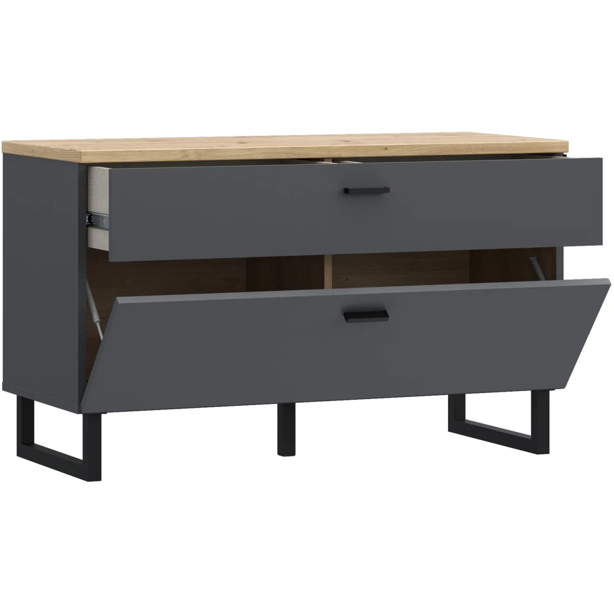 Klara TV Unit with 1 Drawer 1 Flip Door in Grey and Oak - Grey & Oak – image 2