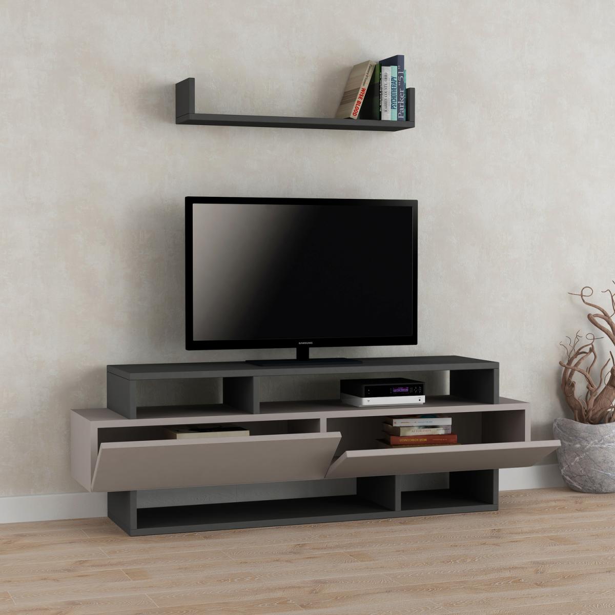 Rela Modern TV Stand Multimedia Centre TV Unit With Storage - Anthracite Grey – image 4