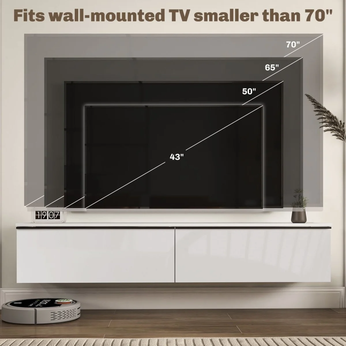 Disa 160cm High Gloss White Floating TV Cabinet - For TVs up to 70 inches – image 2