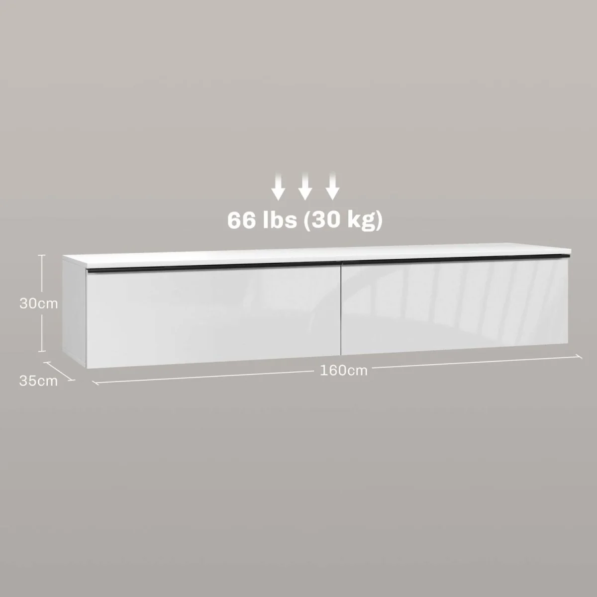 Disa 160cm High Gloss White Floating TV Cabinet - For TVs up to 70 inches – image 3