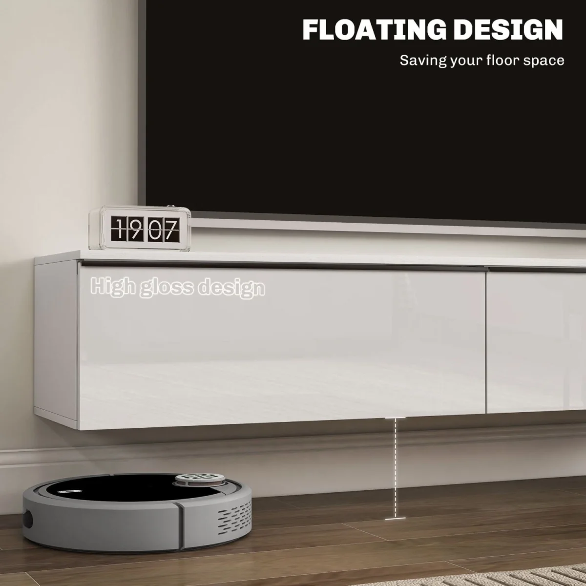 Disa 160cm High Gloss White Floating TV Cabinet - For TVs up to 70 inches – image 4
