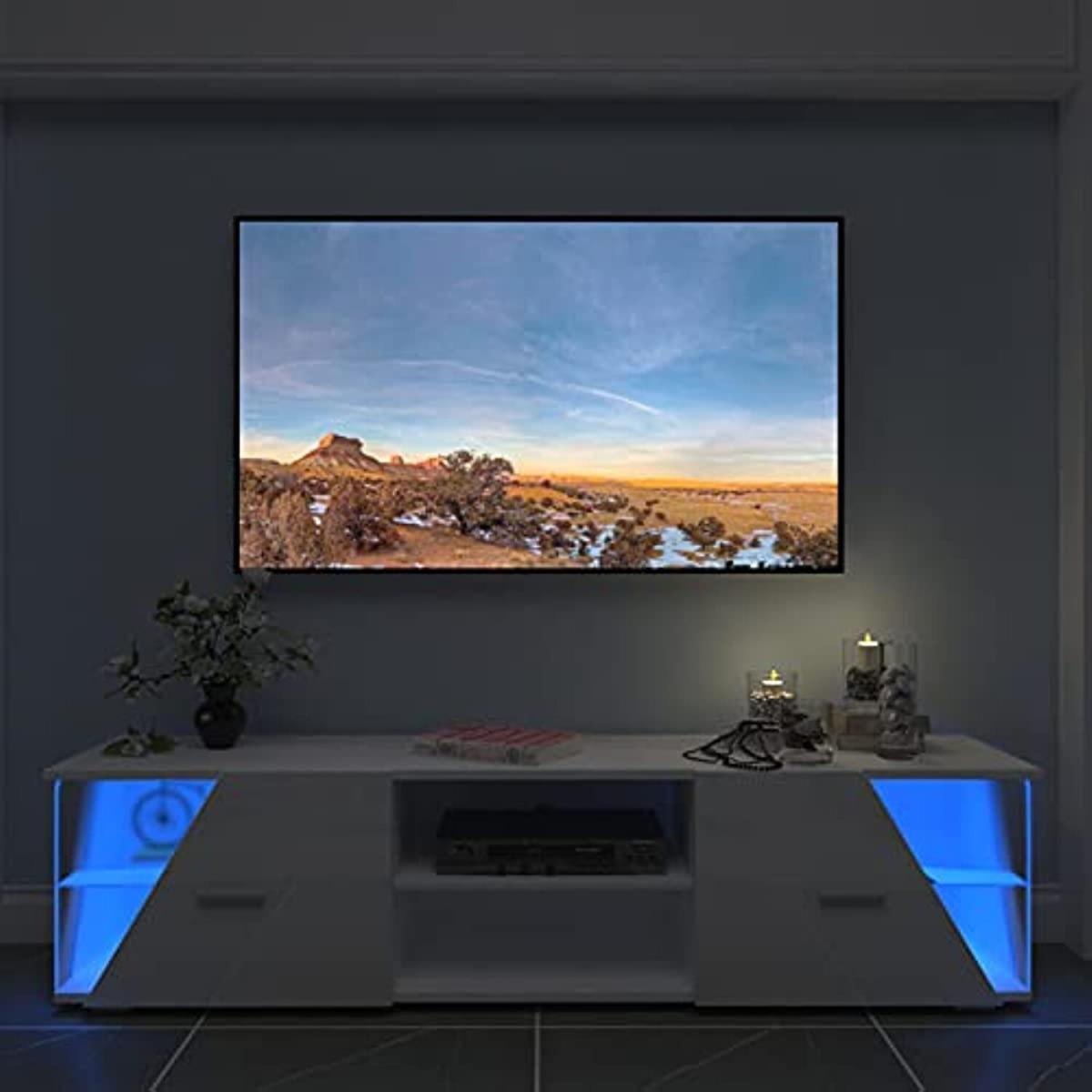 TV Cabinet with LED Lights and Large-capacity Storage Space - White – image 4