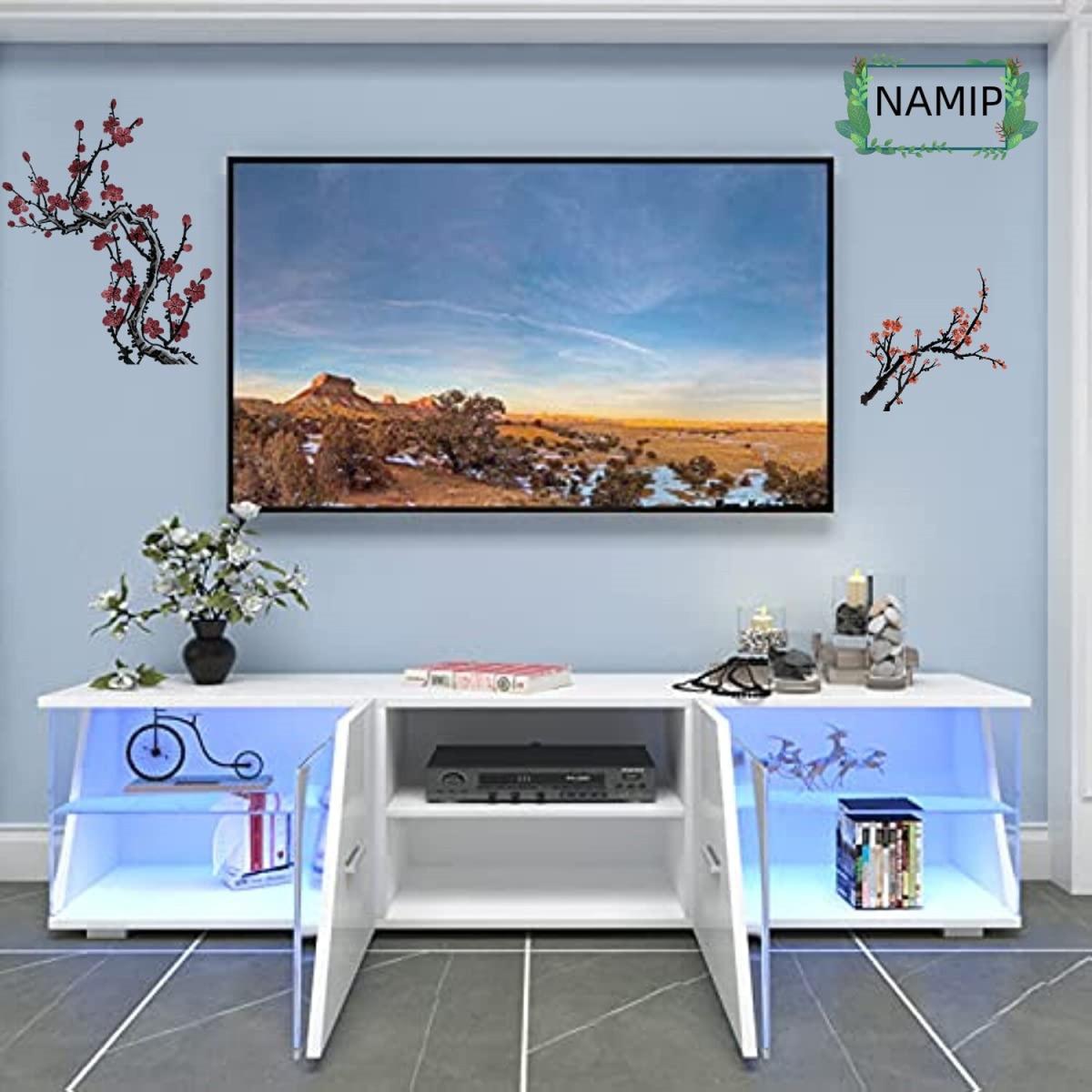 TV Cabinet with LED Lights and Large-capacity Storage Space - White – image 6