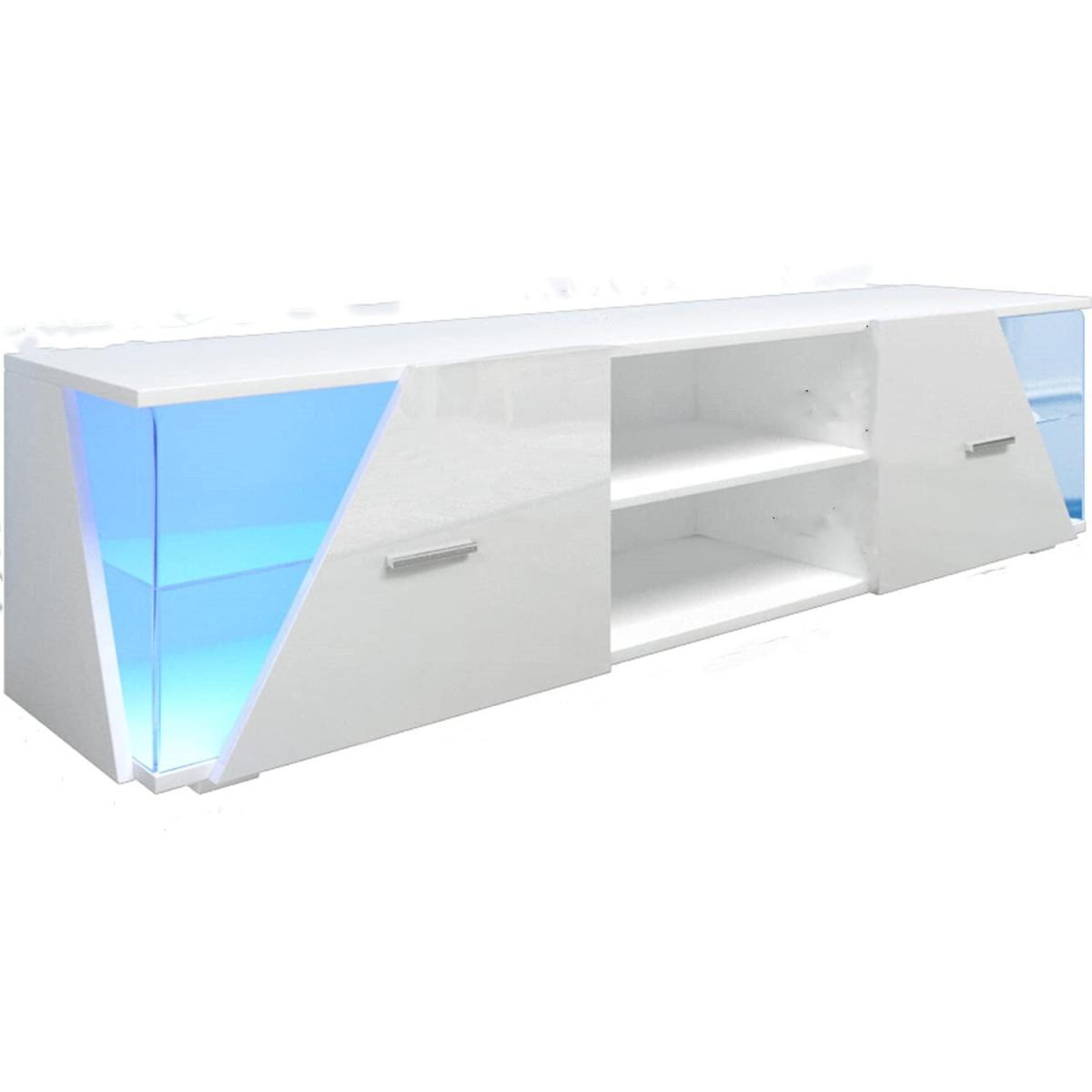 TV Cabinet with LED Lights and Large-capacity Storage Space - White – image 7