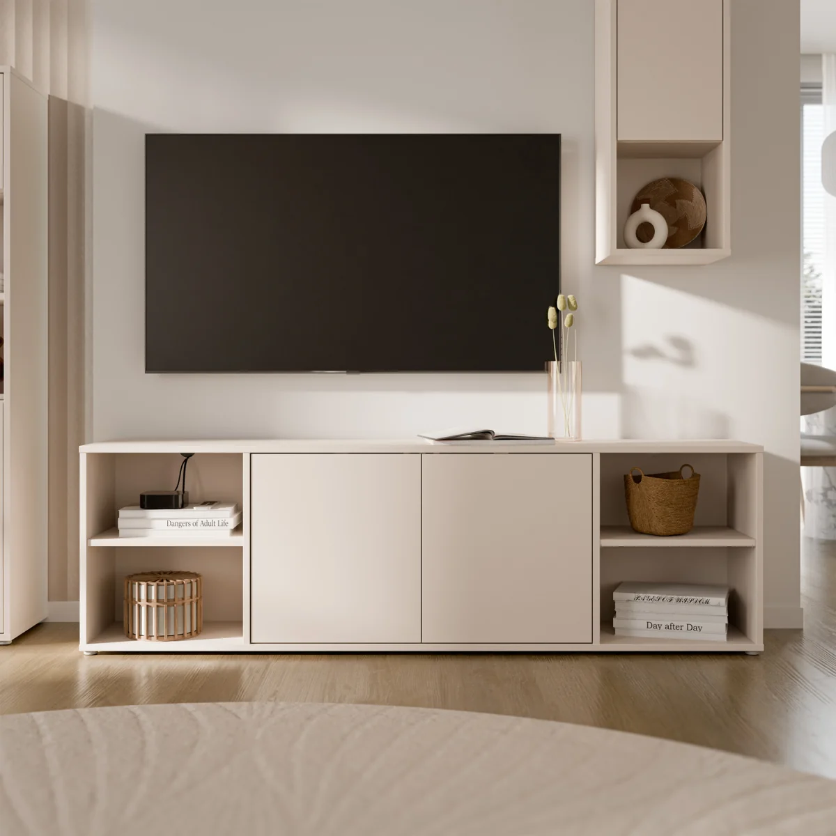 Alice Springs Wide TV Cabinet with 2 Doors Push-Open & 2 Open Shelves in Sand - Sand – image 2