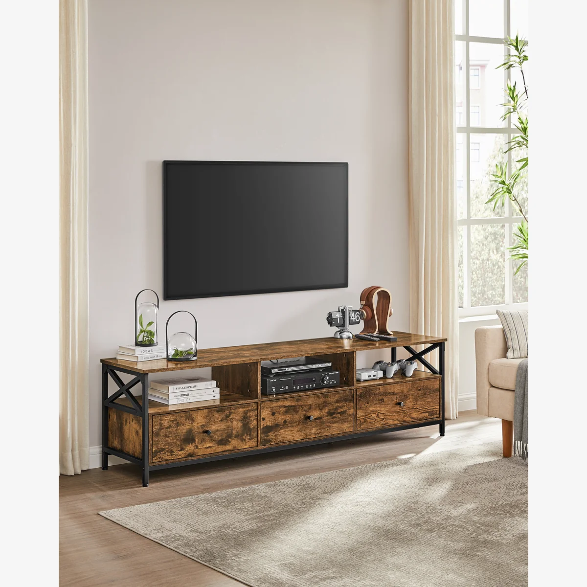 VASAGLE Large TV Cabinet with Storage Drawers, Media Console Table, Open Shelves for Living Room, Steel Frame – image 1