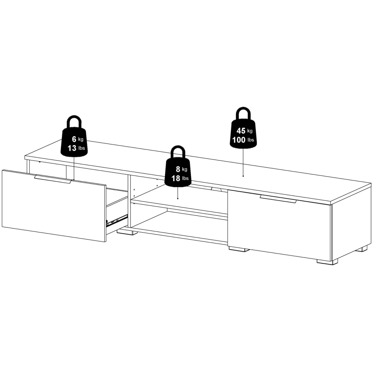 Match TV Unit 2 Drawers 2 Shelf in White High Gloss - White – image 12