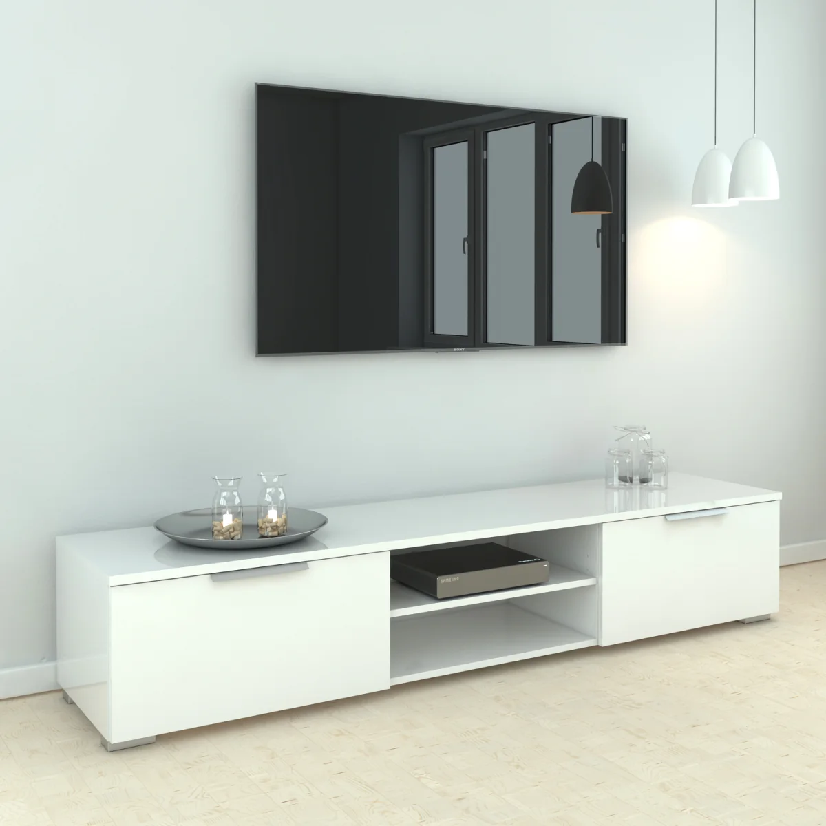 Match TV Unit 2 Drawers 2 Shelf in White High Gloss - White – image 6
