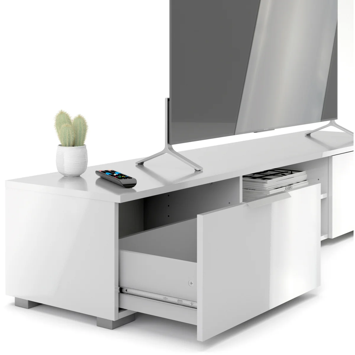 Match TV Unit 2 Drawers 2 Shelf in White High Gloss - White – image 9