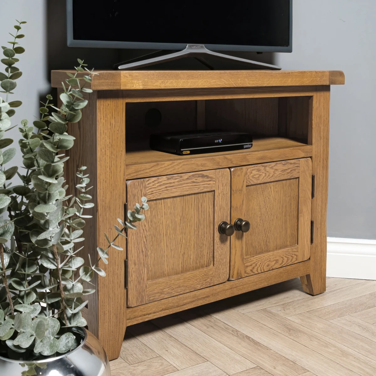 Rustic Oak Corner Tv Media Unit Soild Tough And Grove Fully Assembled - Rustic Oak – image 3