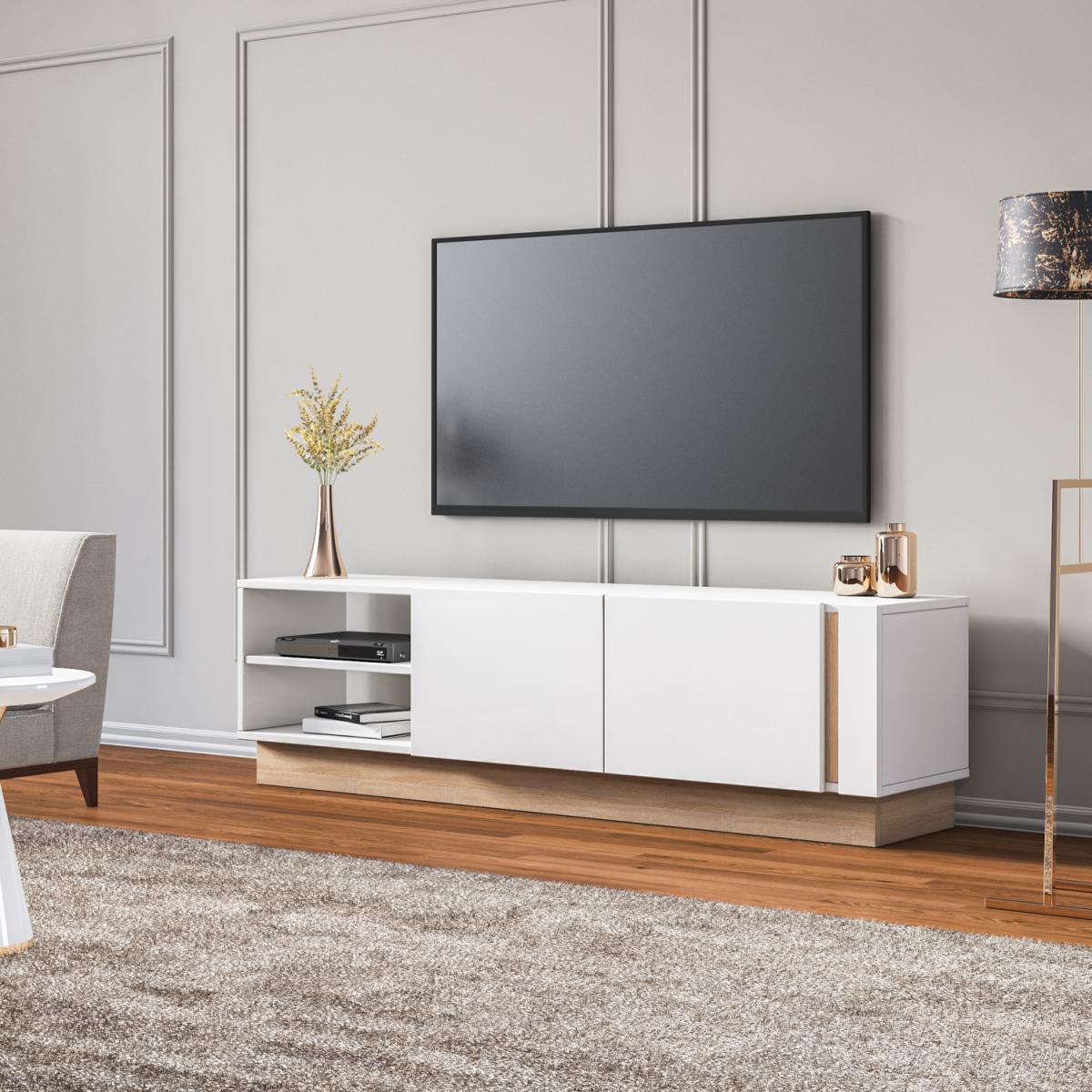 Camillo Wide TV Stand - White and Light Walnut Colour - White – image 2