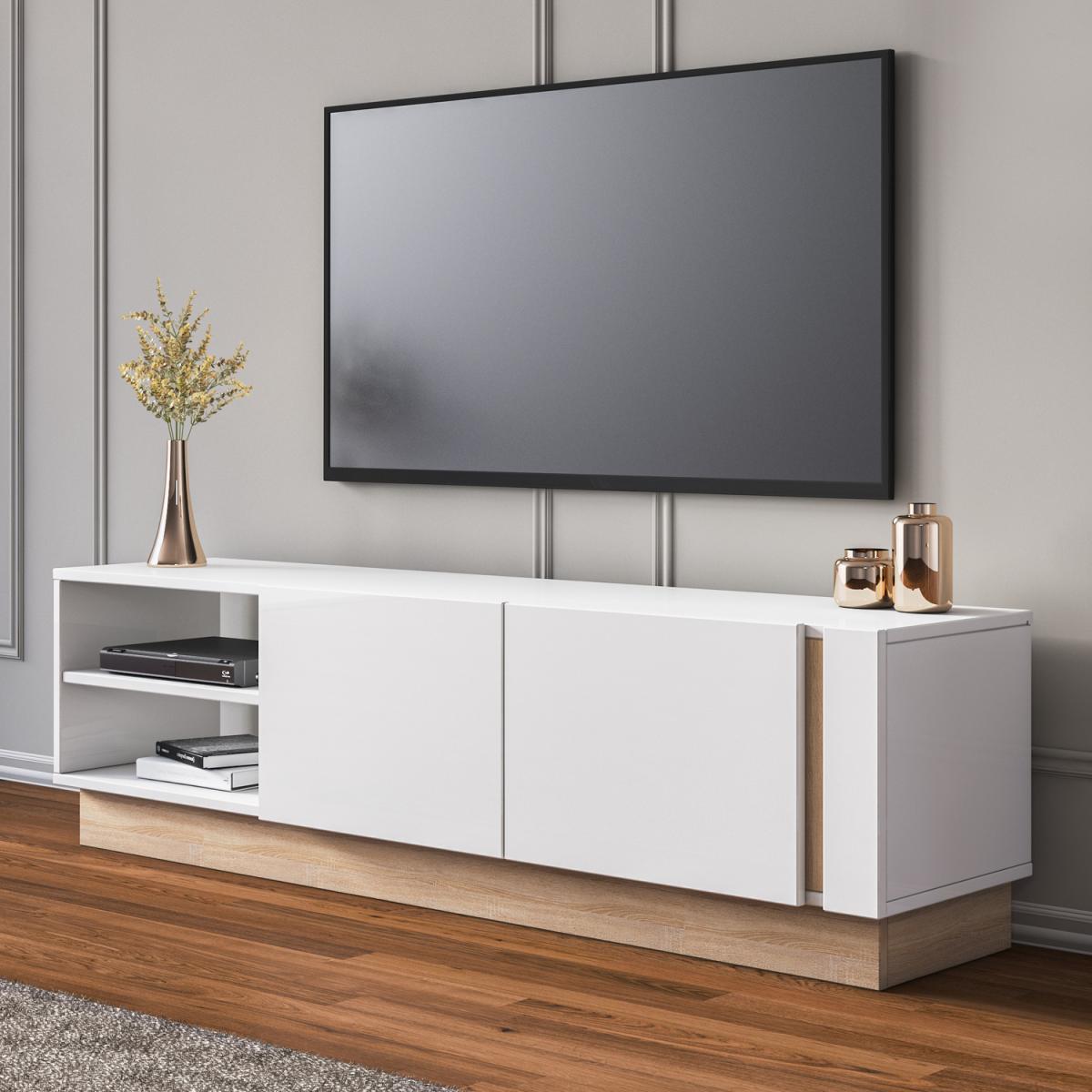 Camillo Wide TV Stand - White and Light Walnut Colour - White – image 4
