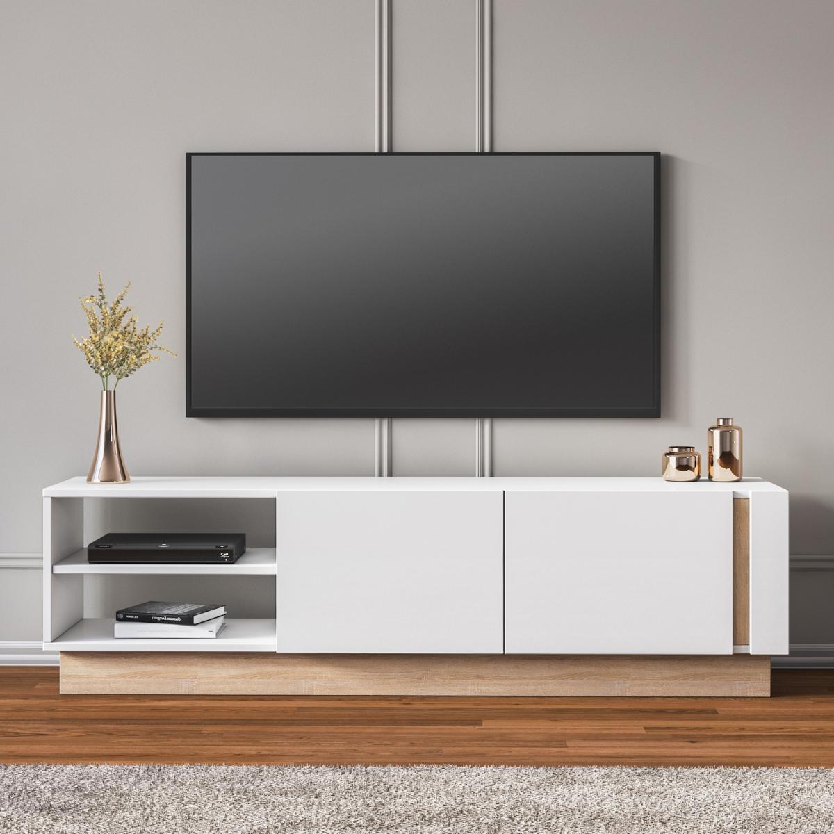 Camillo Wide TV Stand - White and Light Walnut Colour - White – image 5