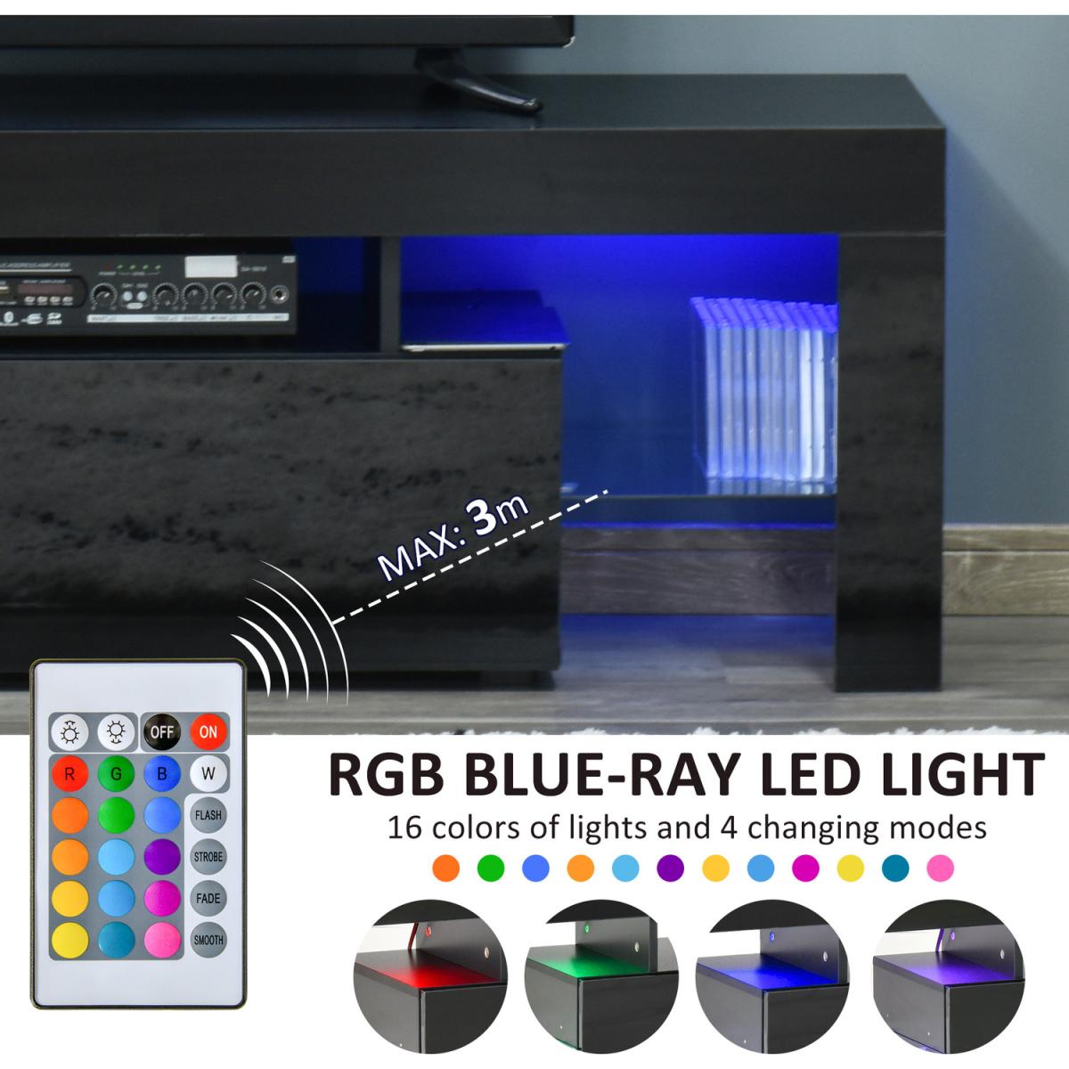 High Gloss TV Stand Cabinet with LED RGB Lights - Black – image 4