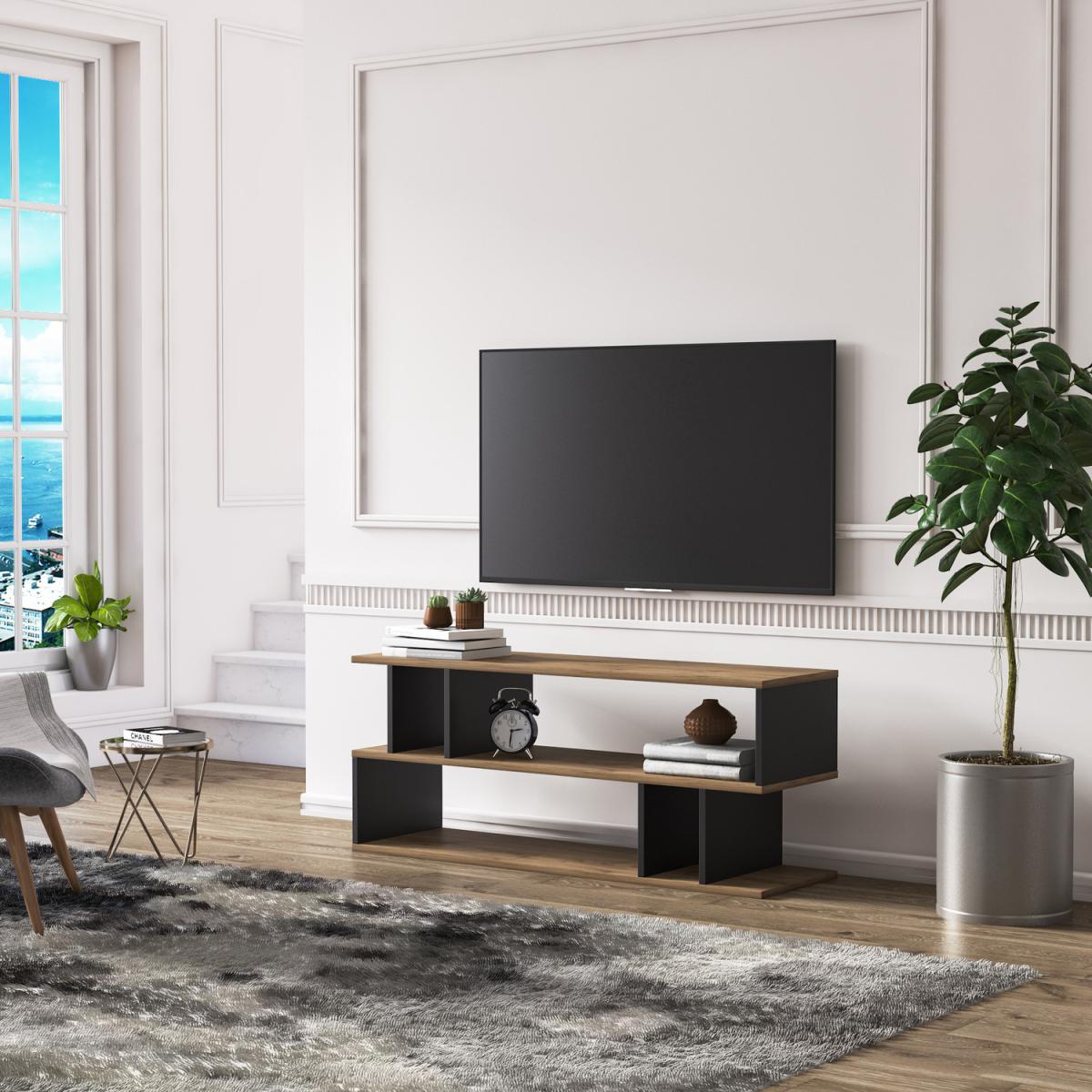 Piramide Modern TV Stand and Media Console - Black and Walnut Colour - Black and Walnut – image 2