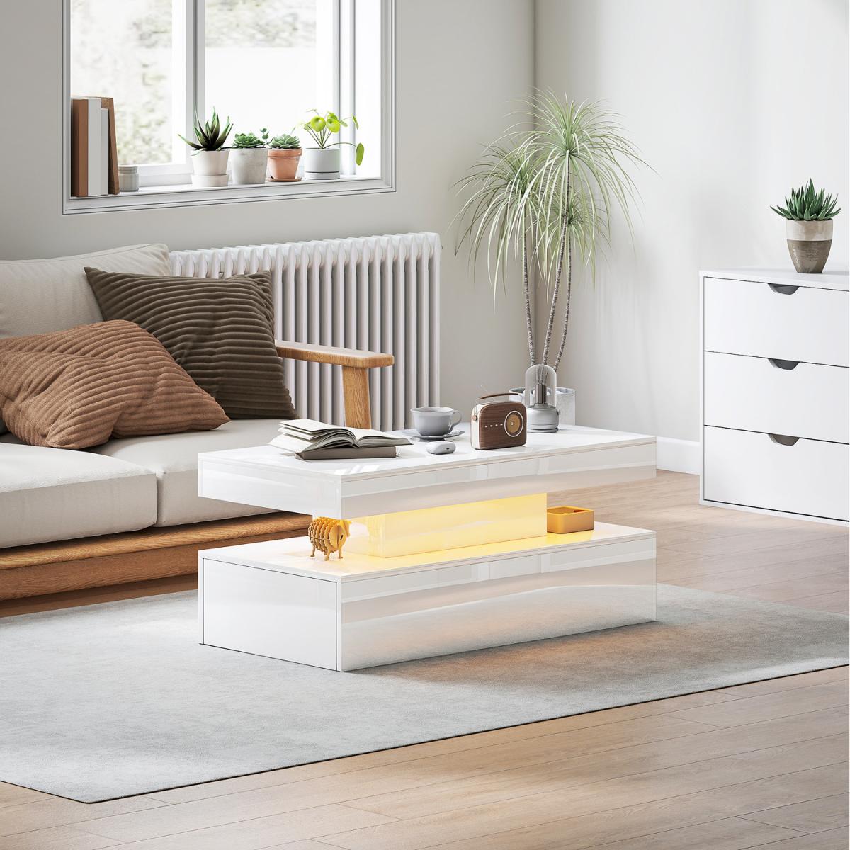 HOMCOM TV Stand Cabinet with LED Lights and Remote Control for TVs up to 65" - w