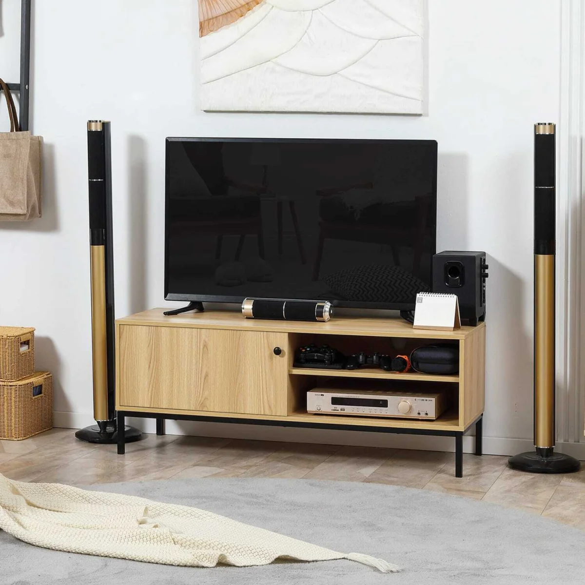 Layo 120cm TV Stand, Wood-Effect Brown, Sliding Door for TVs up to 50 inches – image 4