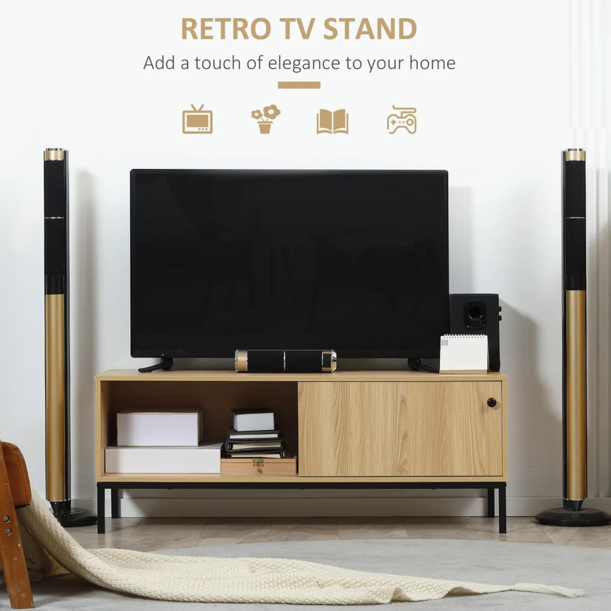 Layo 120cm TV Stand, Wood-Effect Brown, Sliding Door for TVs up to 50 inches – image 6