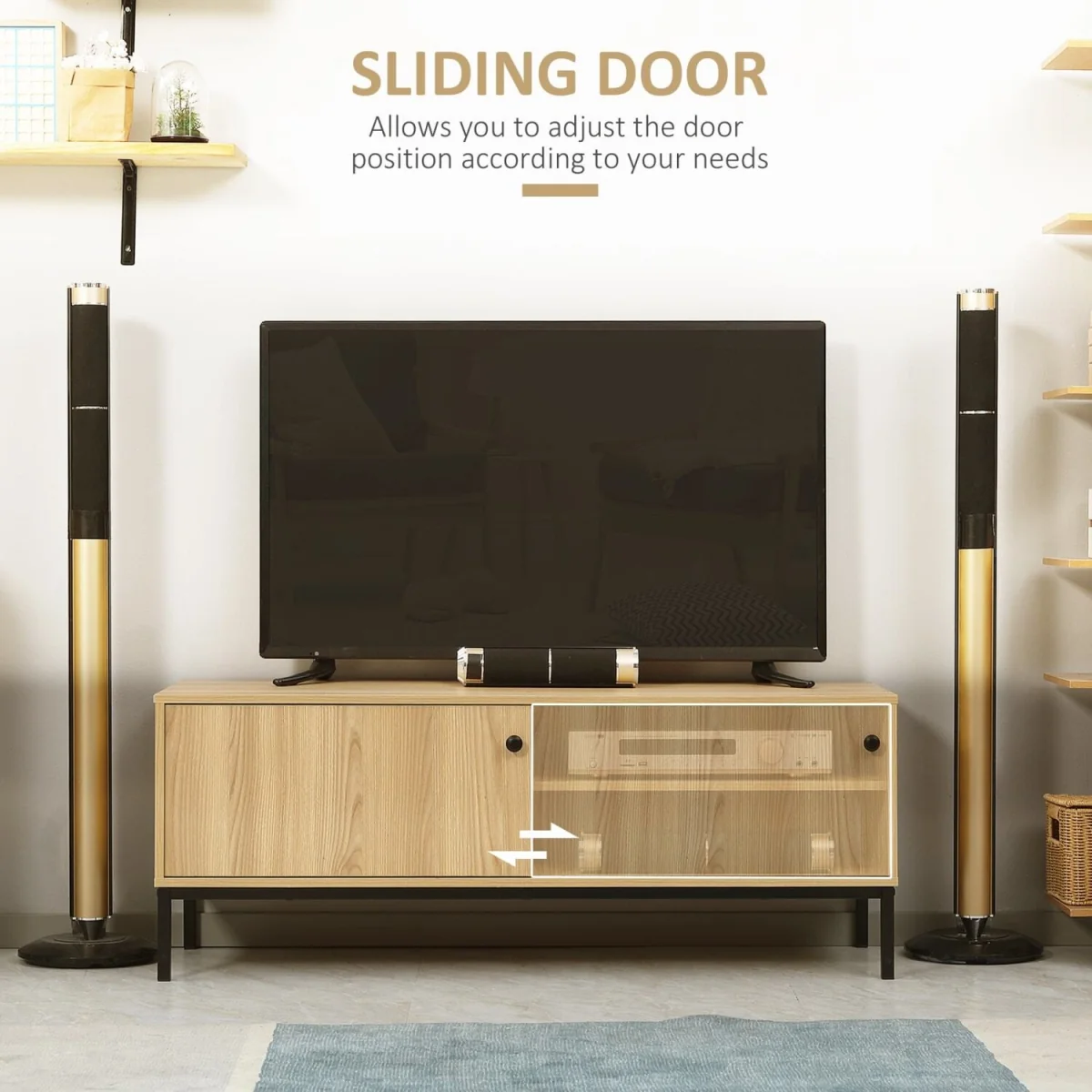Layo 120cm TV Stand, Wood-Effect Brown, Sliding Door for TVs up to 50 inches – image 7