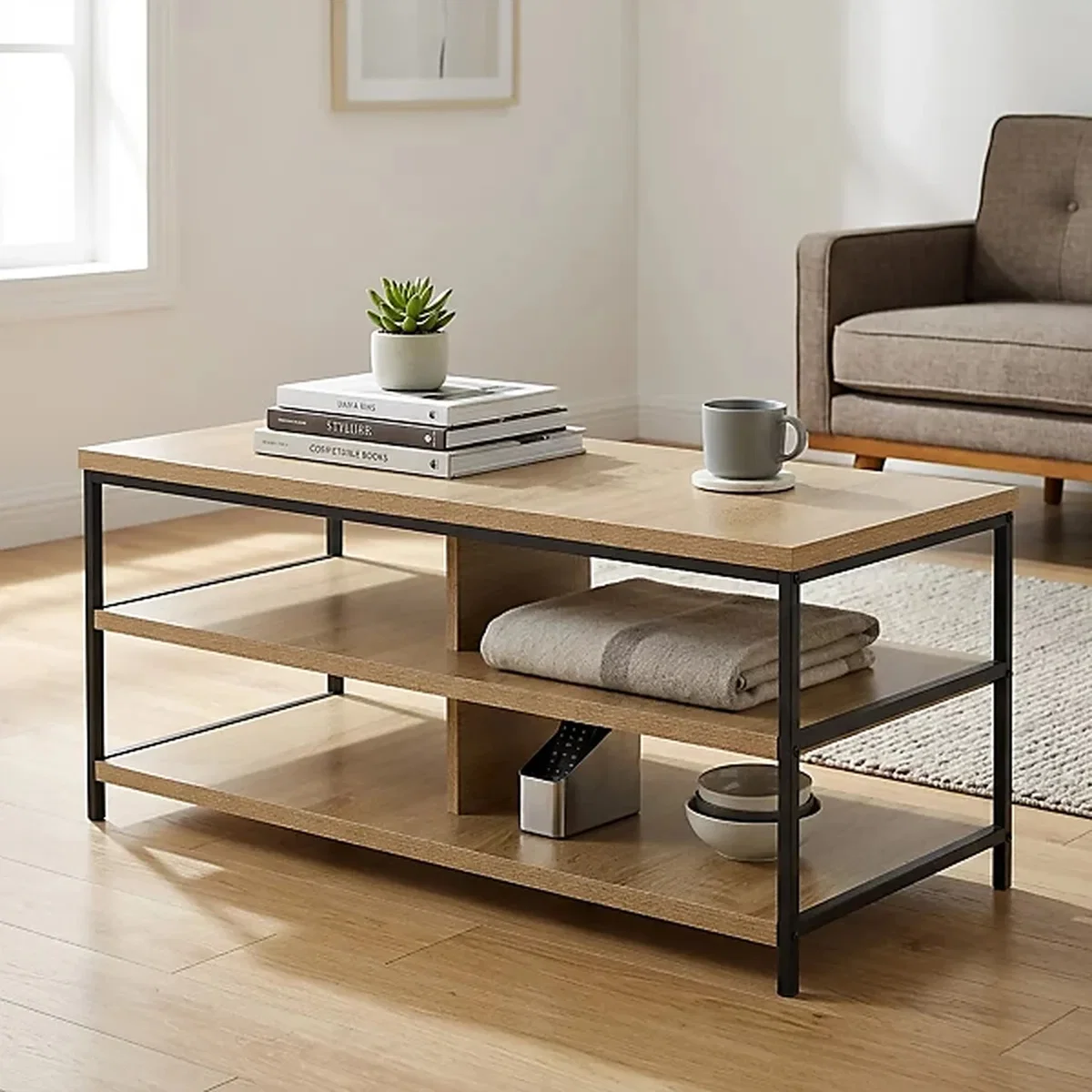 Wooden TV Stand with Storage Oak - Oak – image 2
