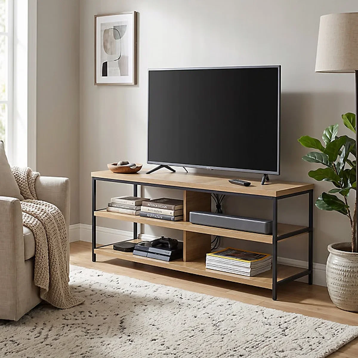 Wooden TV Stand with Storage Oak - Oak – image 1