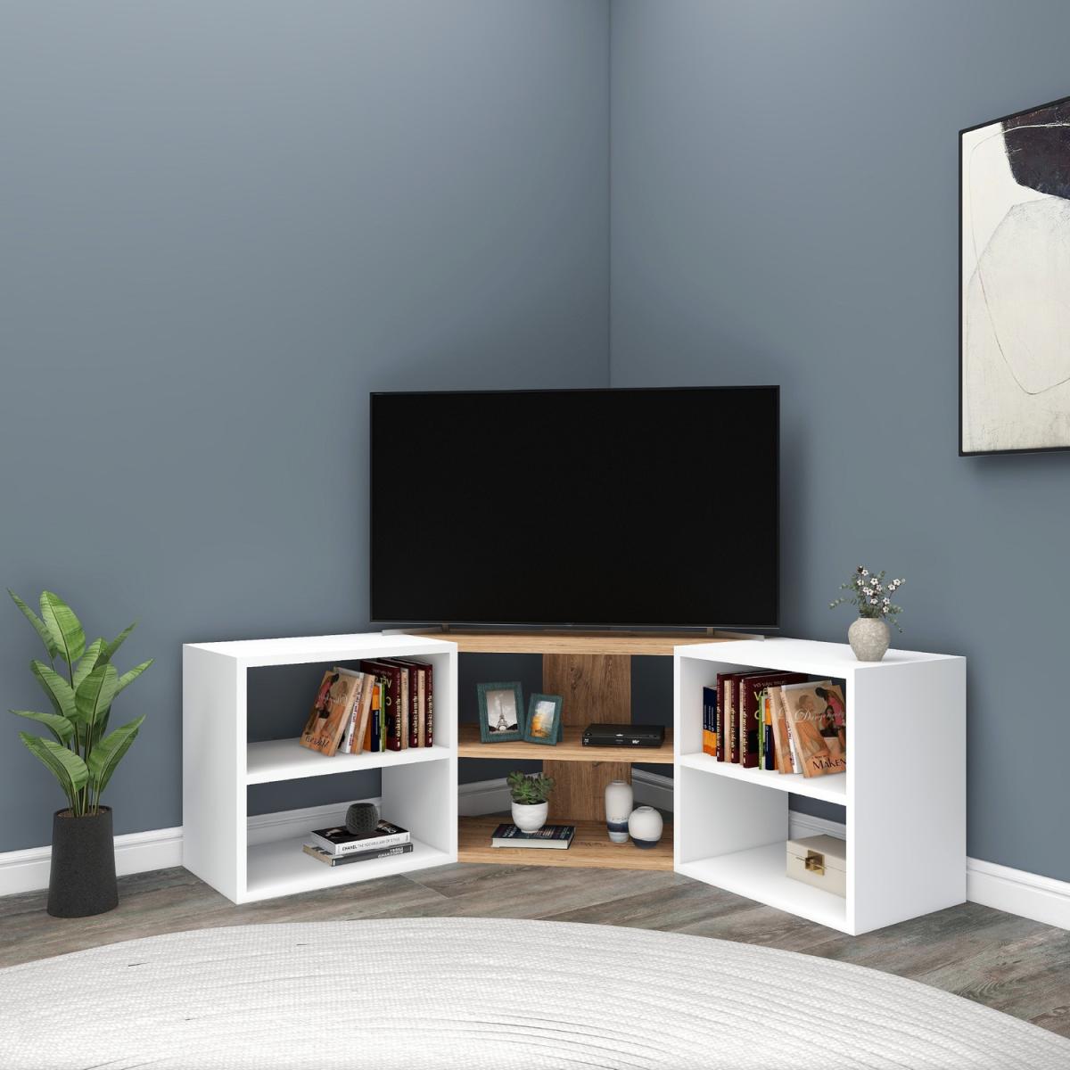 Bonnett Corner TV Stand Entertainment Center - Atlantic Pine & White / Melamine Metal Particle Board Plastic PVC – image 2