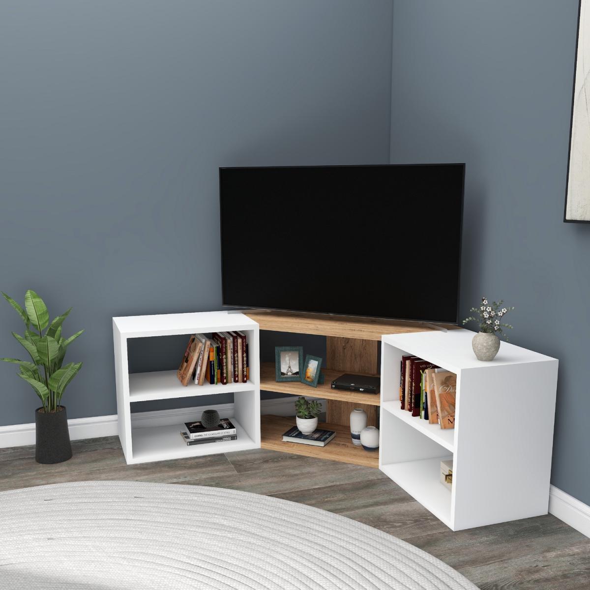 Bonnett Corner TV Stand Entertainment Center - Atlantic Pine & White / Melamine Metal Particle Board Plastic PVC – image 3