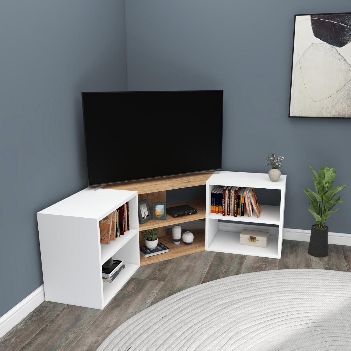 Bonnett Corner TV Stand Entertainment Center - Atlantic Pine & White / Melamine Metal Particle Board Plastic PVC – image 4