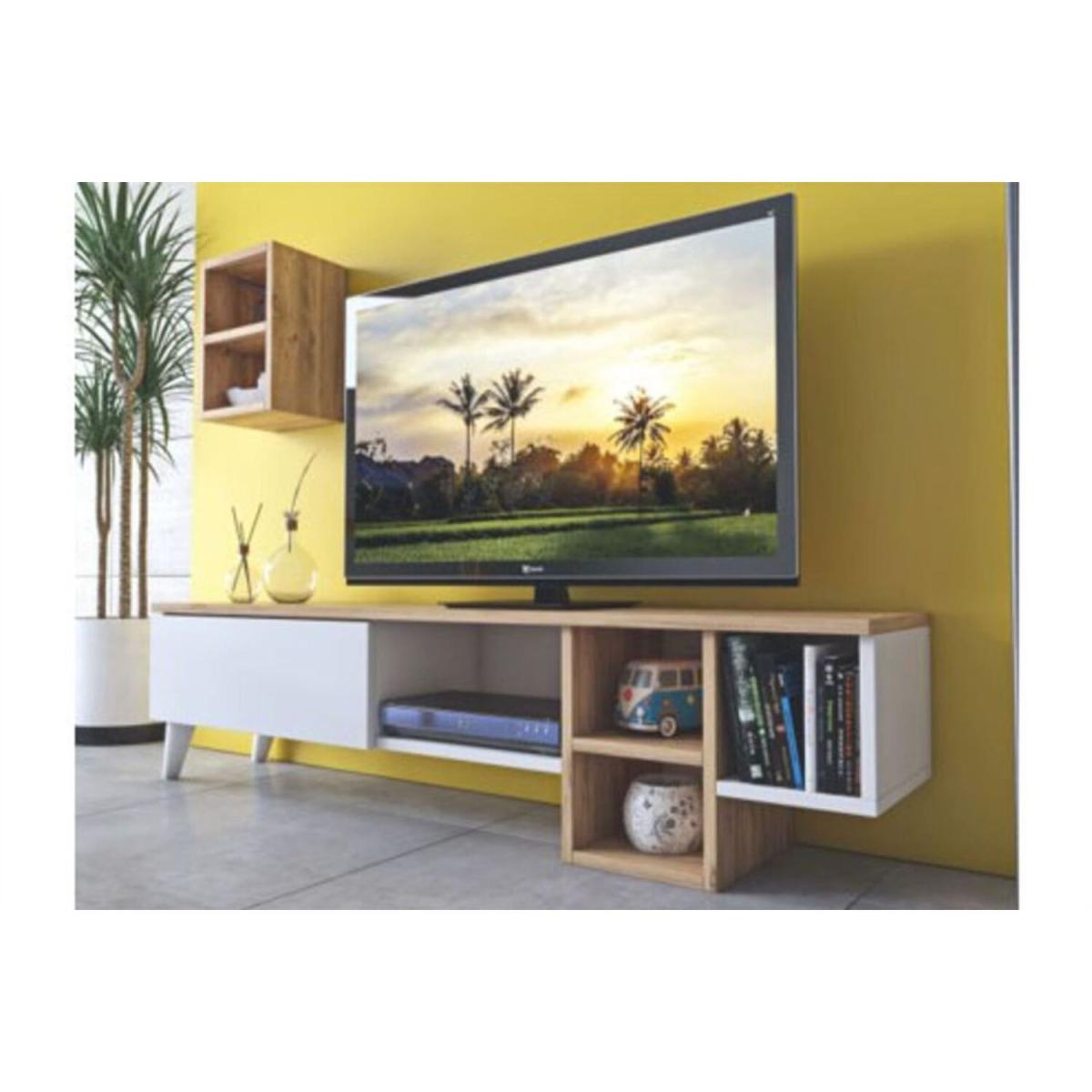 Julyet TV Unit Stand, White and Oak - White, Oak – image 2