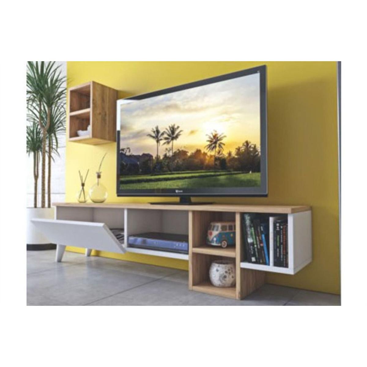 Julyet TV Unit Stand, White and Oak - White, Oak – image 3