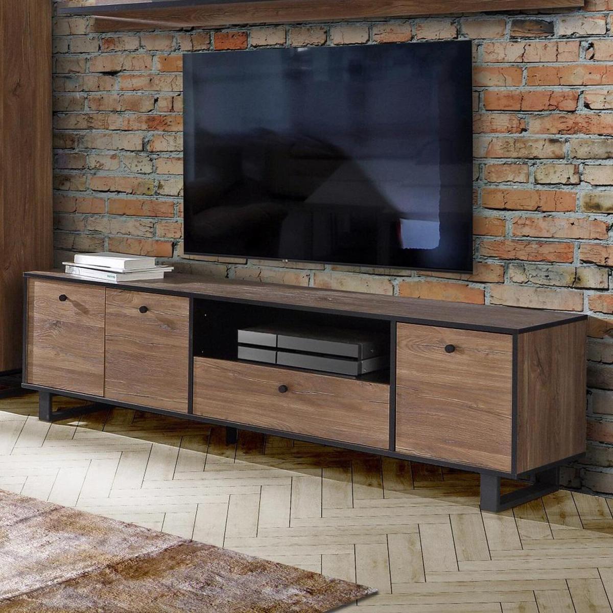 Dark Oak Black Wide TV Unit Cabinet Up To 60" TV - Brown