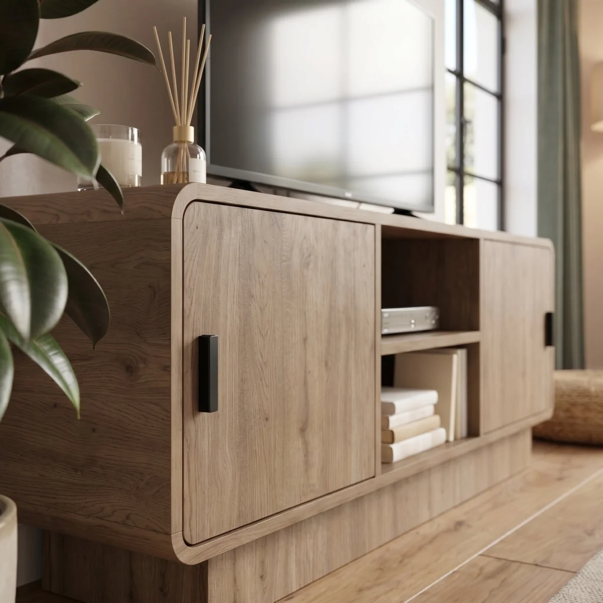 Decortie Rovel TV Unit For TVs Up To 55in With Cupboard Storage - Natural Oak – image 4