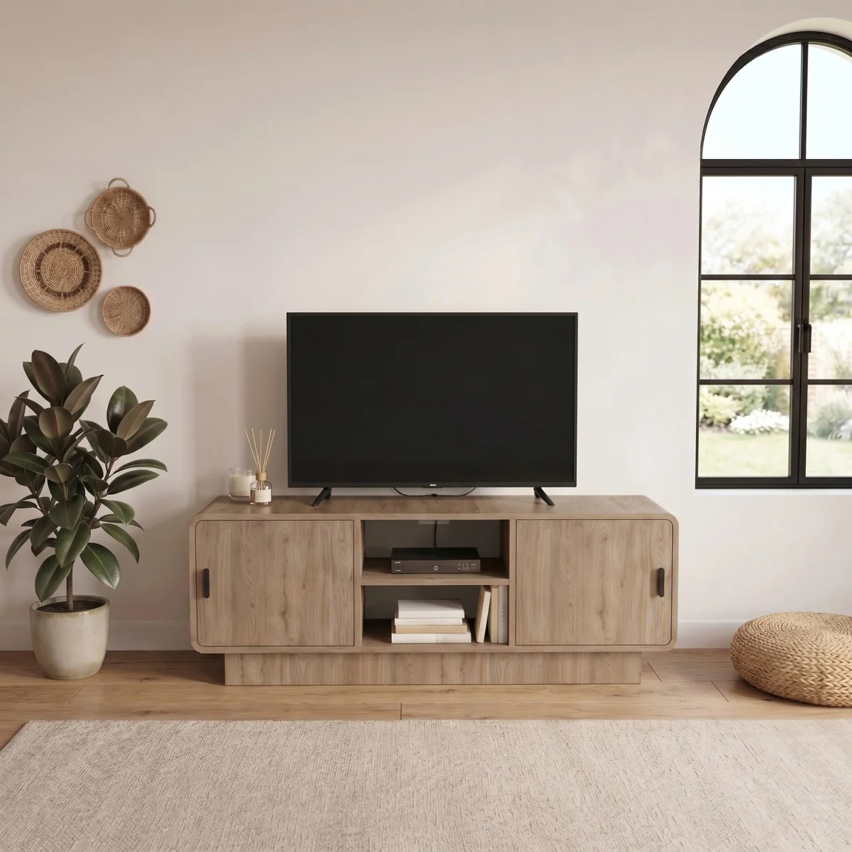 Decortie Rovel TV Unit For TVs Up To 55in With Cupboard Storage - Natural Oak – image 1
