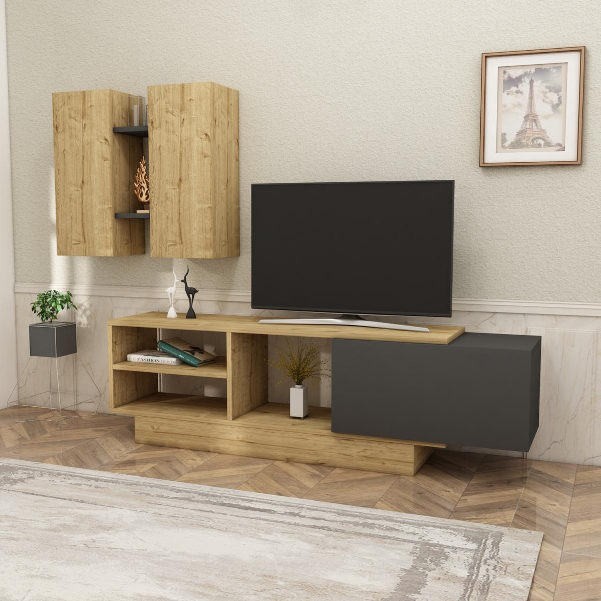 Pollen TV Stand and Entertainment Center - Anthracite & Sapphire Oak – image 2
