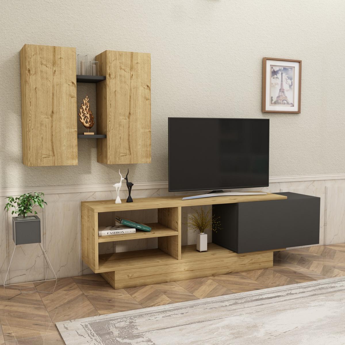 Pollen TV Stand and Entertainment Center - Anthracite & Sapphire Oak – image 3