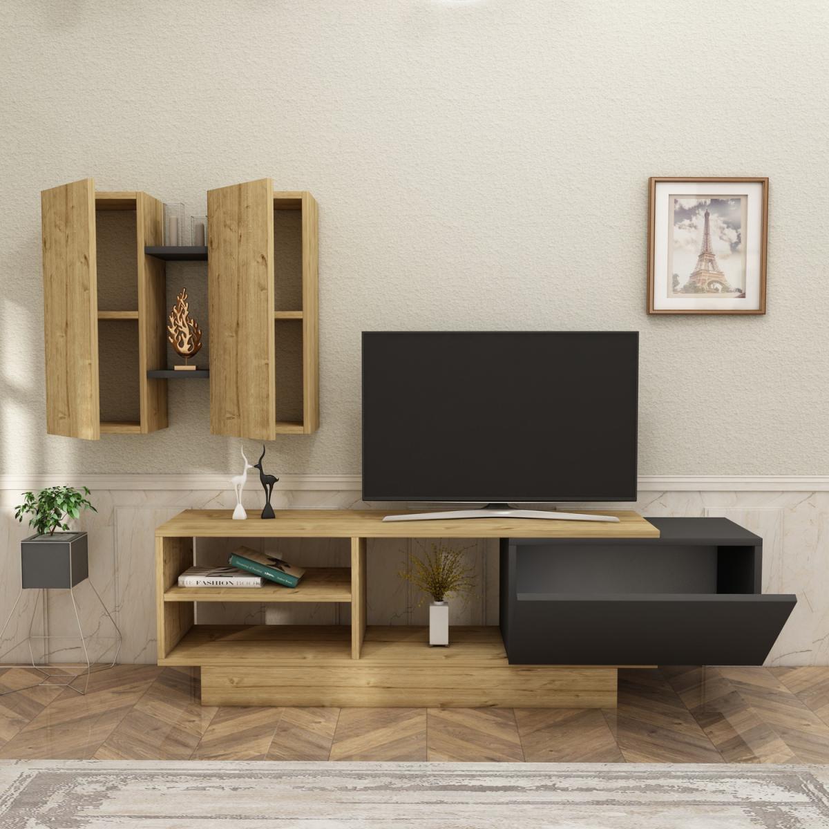 Pollen TV Stand and Entertainment Center - Anthracite & Sapphire Oak – image 4