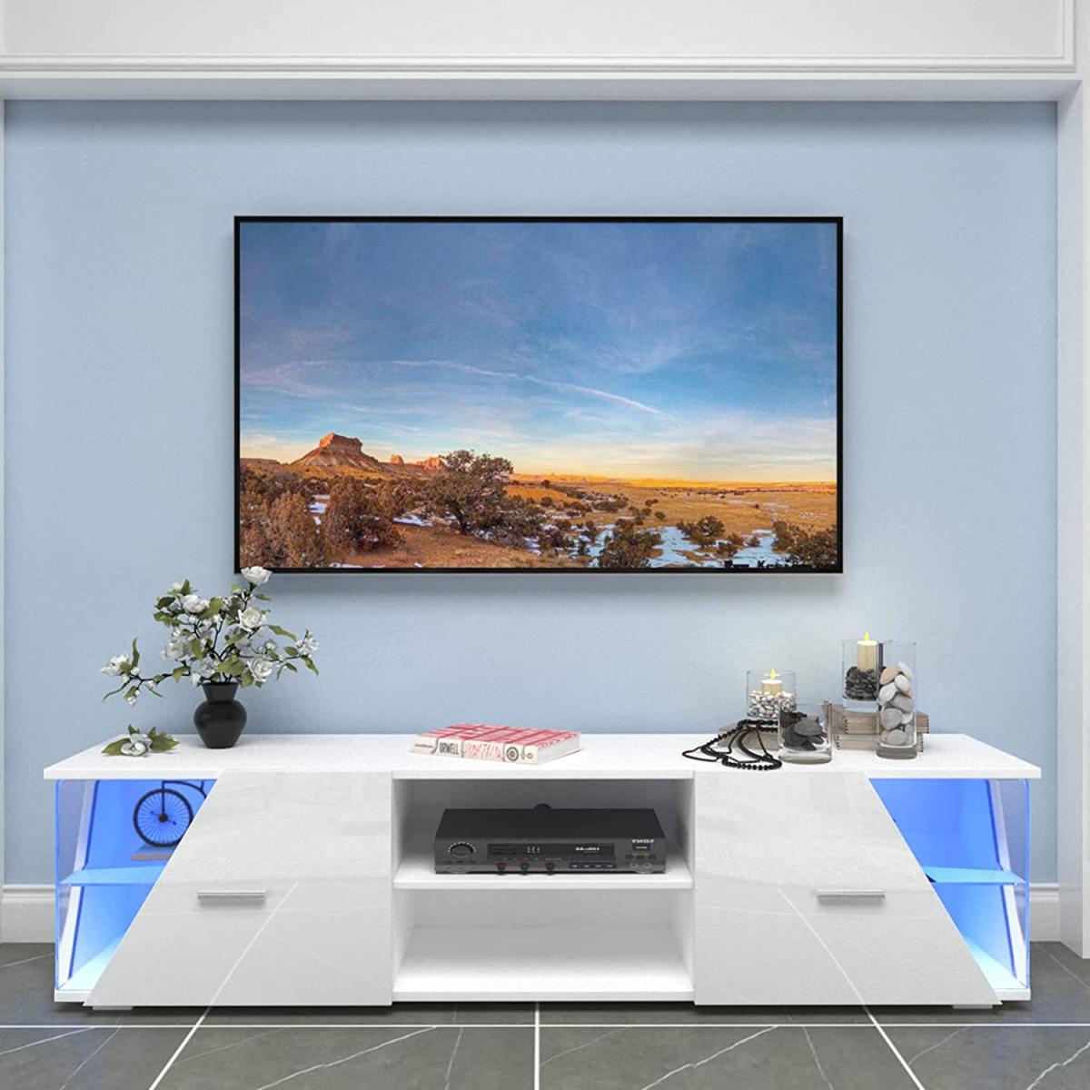 Dripex High Gloss TV Cabinet Stand with LED Lights - White – image 2