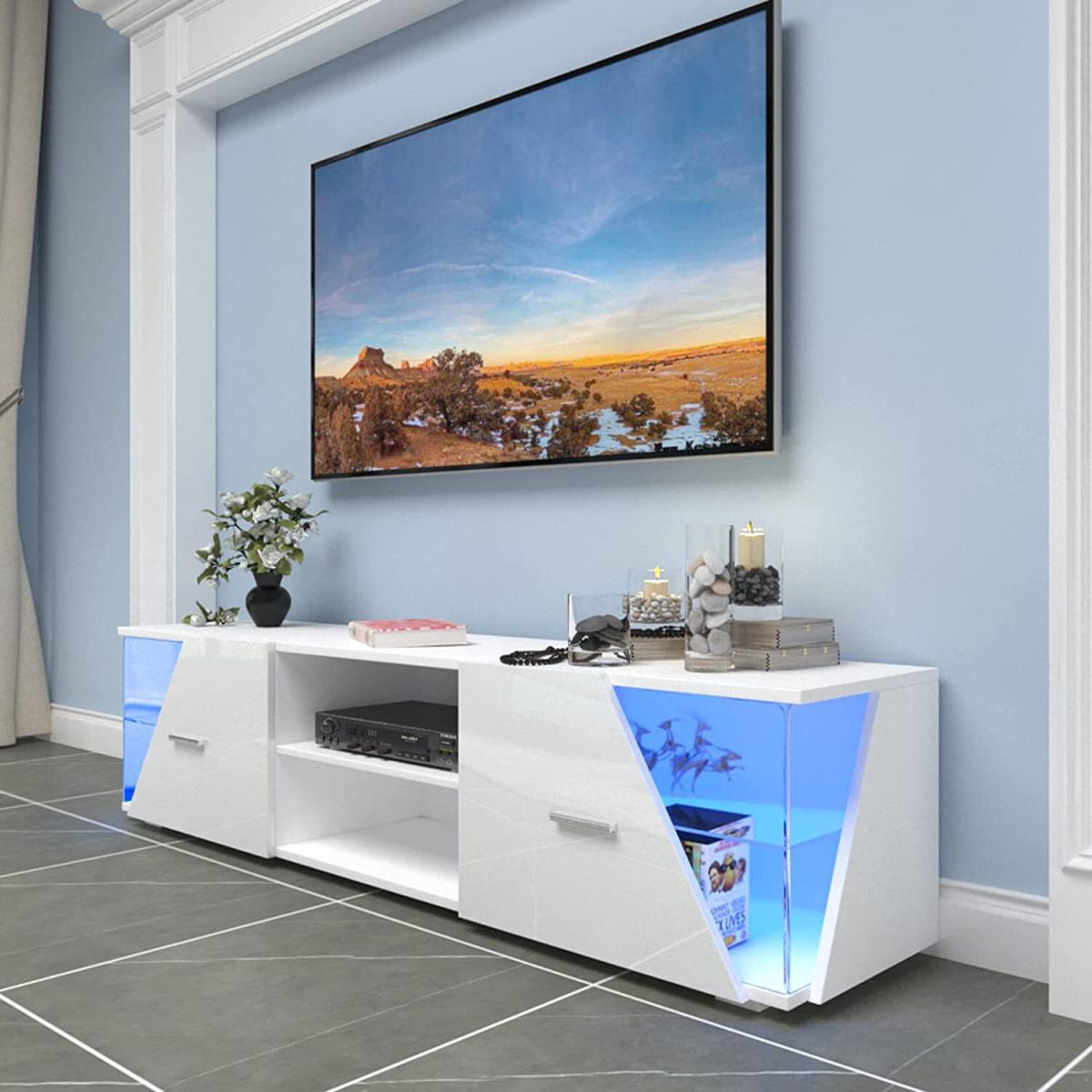 Dripex High Gloss TV Cabinet Stand with LED Lights - White – image 3