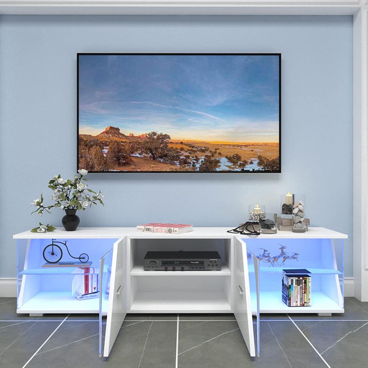 Dripex High Gloss TV Cabinet Stand with LED Lights - White – image 5