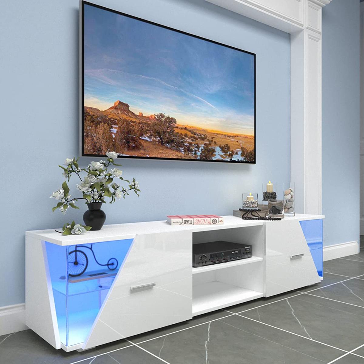 Dripex High Gloss TV Cabinet Stand with LED Lights - White – image 6