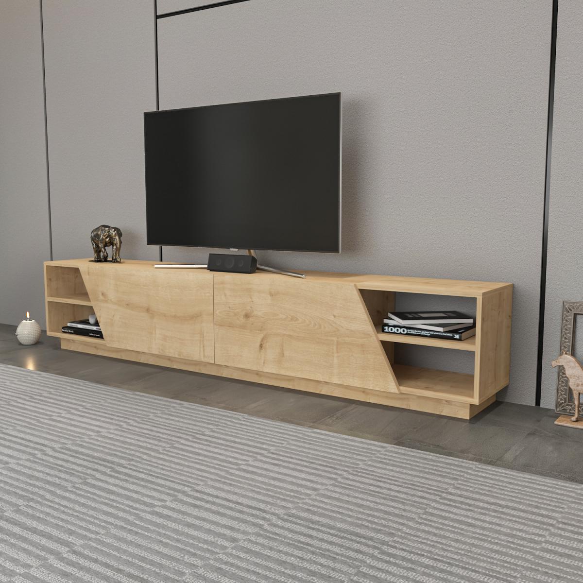 Rhodes 240 cm Wide Modern TV Unit TV Stand with Shelves - Sapphire Oak Pattern – image 4