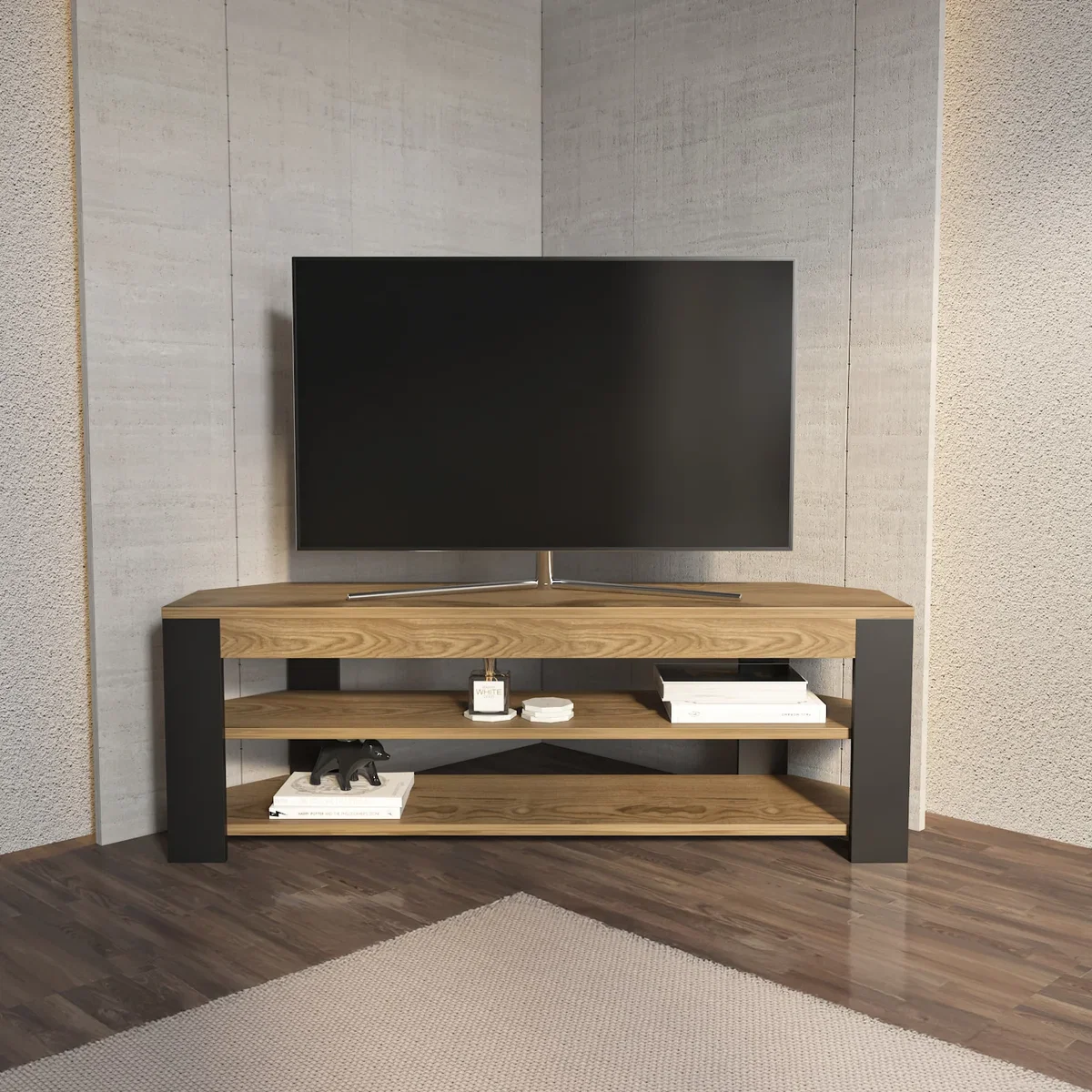 Rita Corner TV Unit - Oud and Black