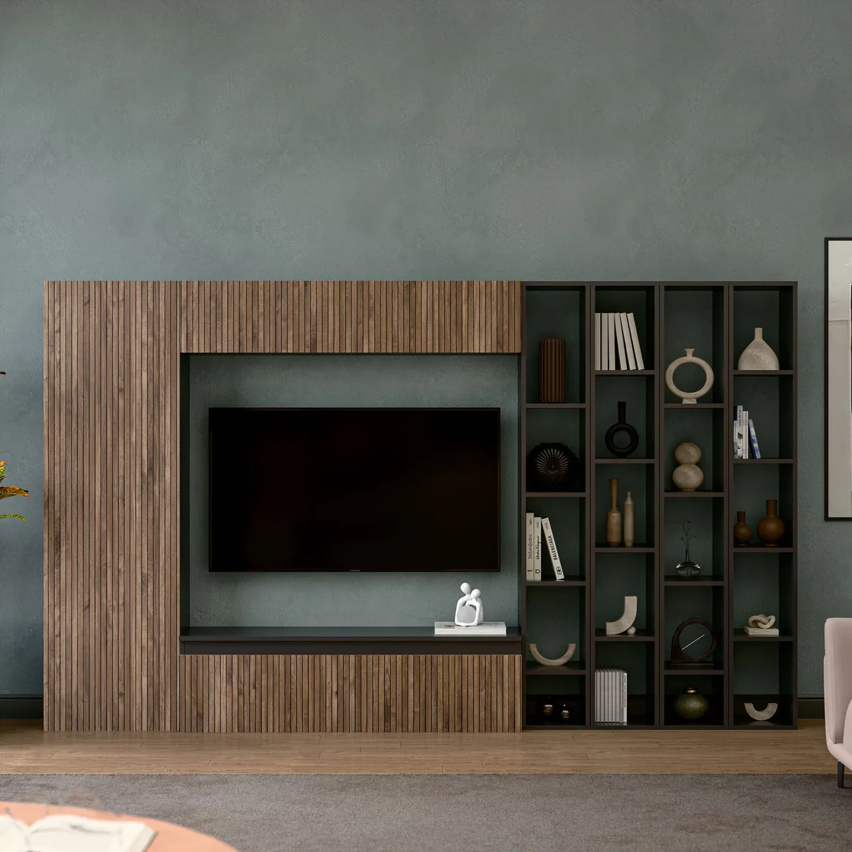 Napoli Wall Mounted Entertainment Center - Black and Alina Pattern