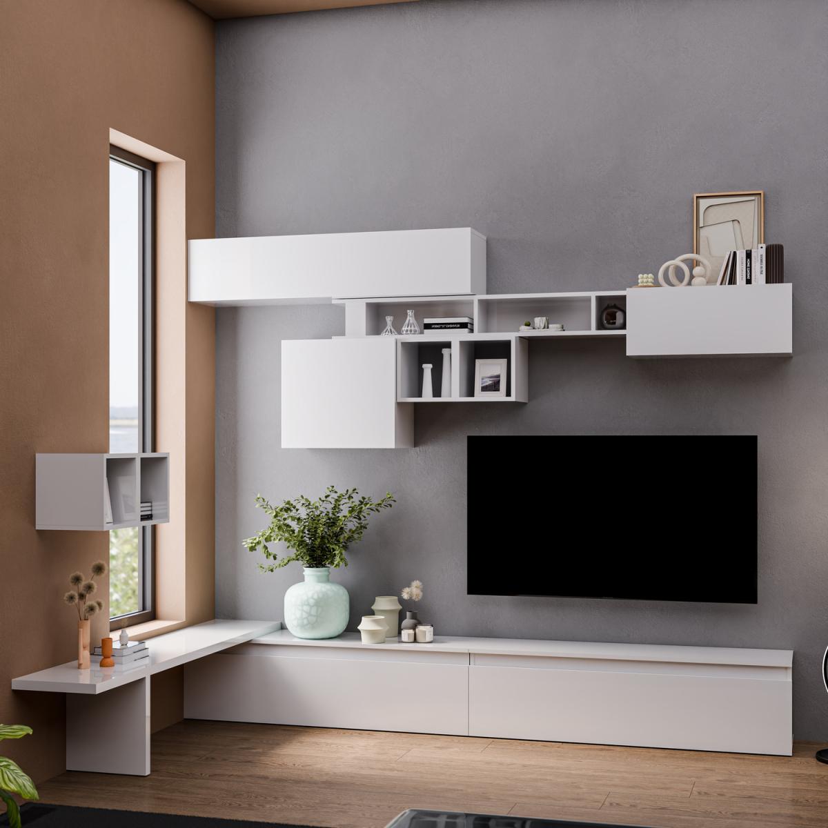 Burgos Wall Mounted Entertainment Center - High gloss White