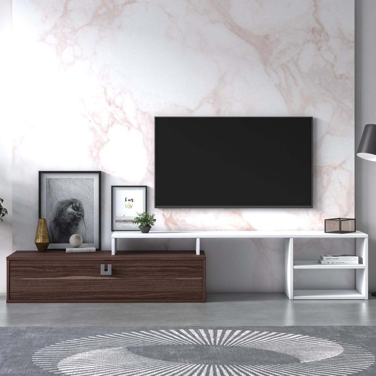 Optimo Adjustable TV Stand for TVs up to 80" by Ruumstore - Walnut/White – image 2
