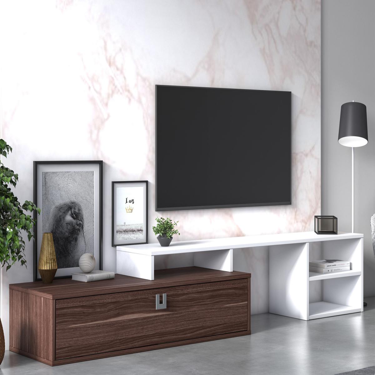 Optimo Adjustable TV Stand for TVs up to 80" by Ruumstore - Walnut/White – image 3